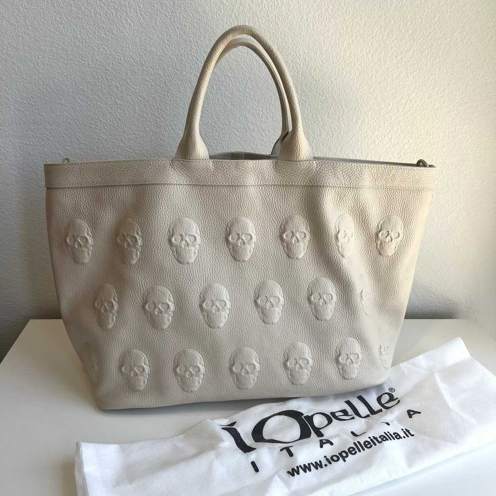 IO Pelle Italian Pebbled Leather Cream Skull Embo… - image 1