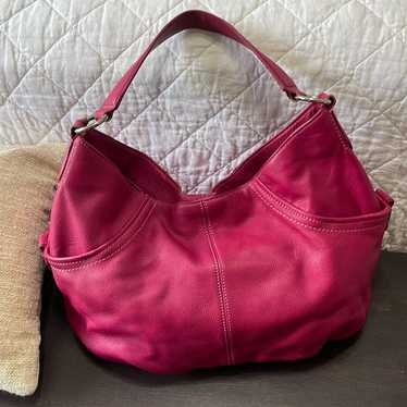 Liz Claiborne Vintage Pink Leather Hobo Bag 16"x1… - image 1