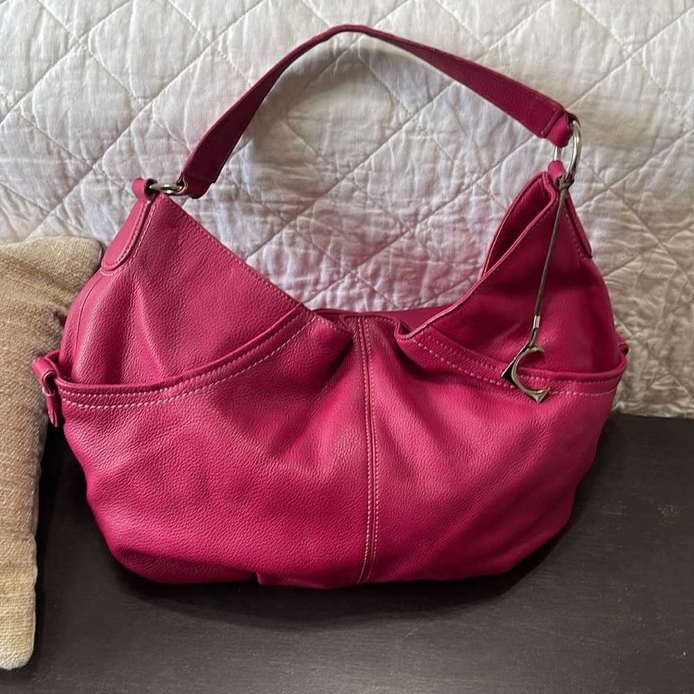 Liz Claiborne Vintage Pink Leather Hobo Bag 16"x1… - image 2