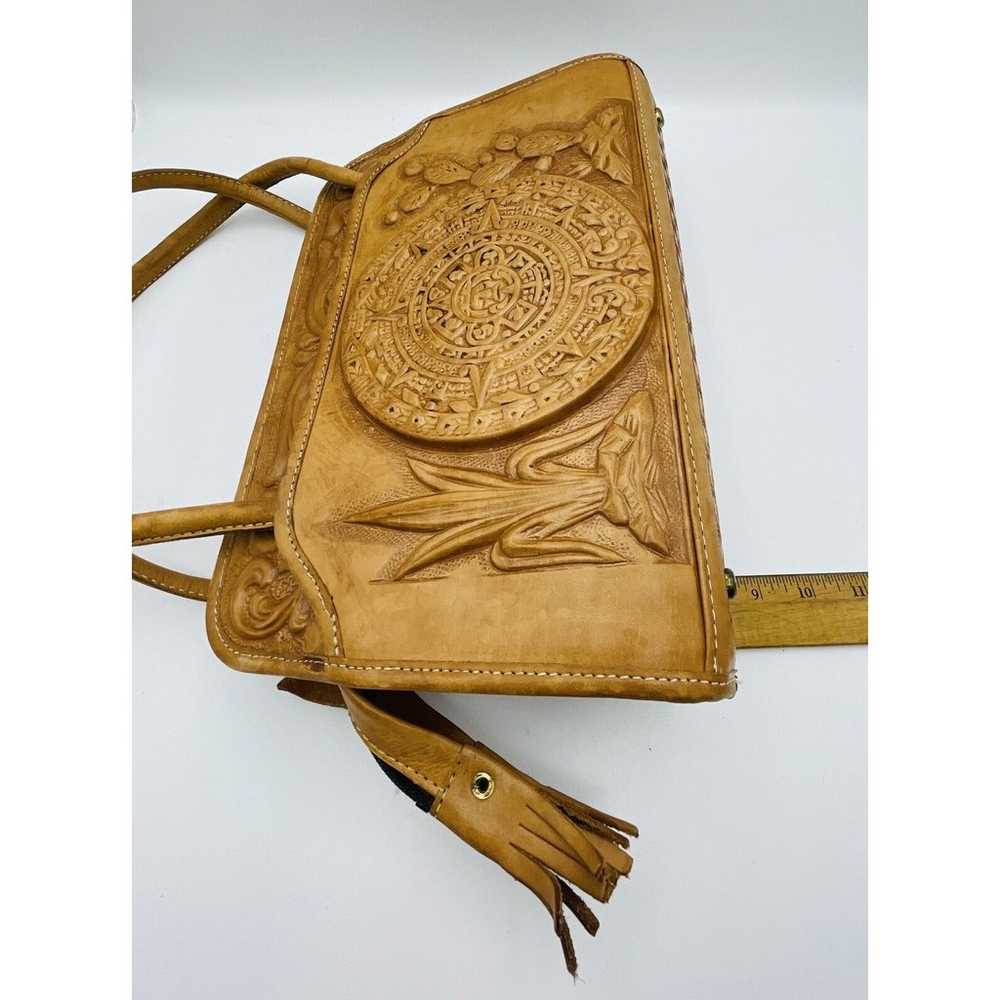 Vintage MCM Hand Tooled Tan Leather Purse Rose Ca… - image 10