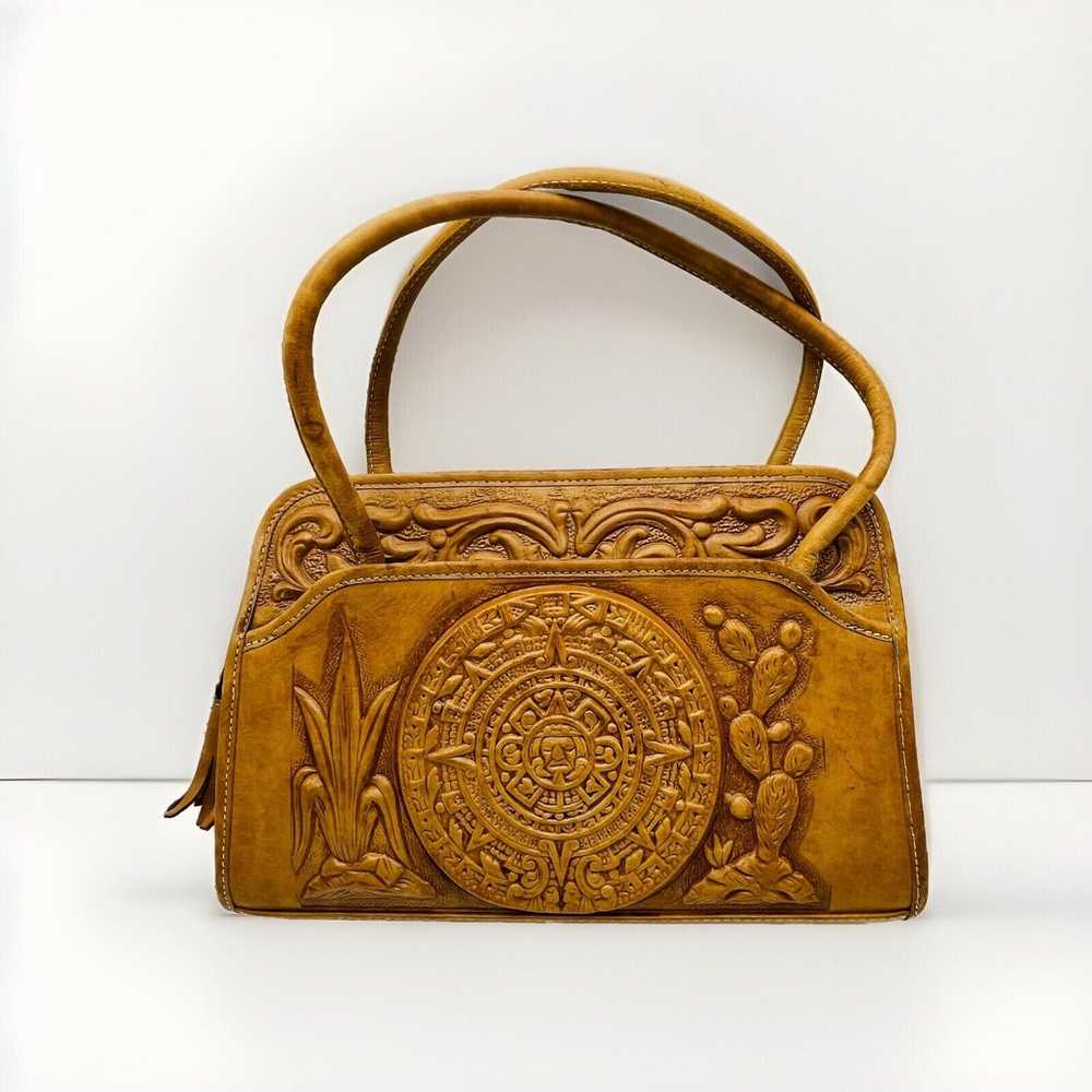 Vintage MCM Hand Tooled Tan Leather Purse Rose Ca… - image 2