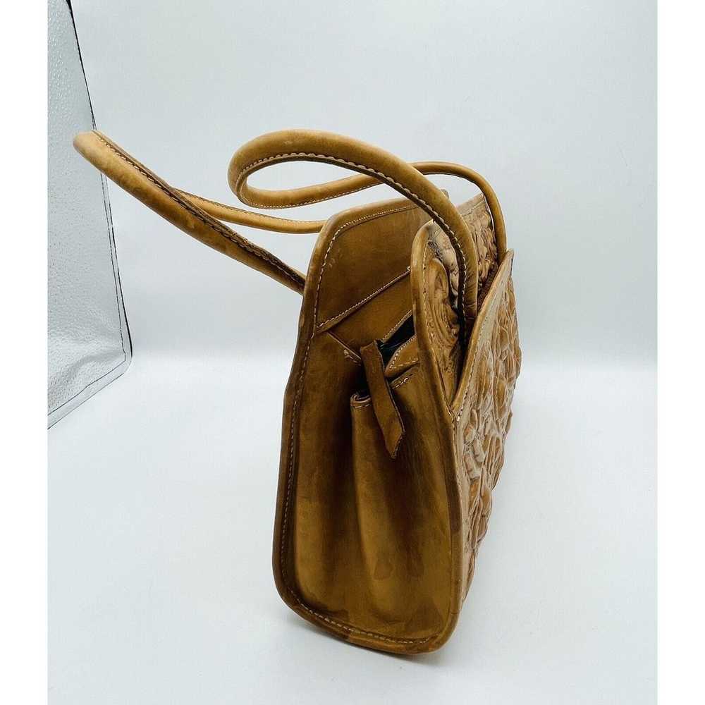 Vintage MCM Hand Tooled Tan Leather Purse Rose Ca… - image 3