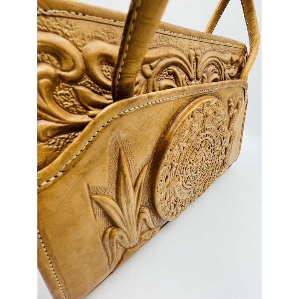 Vintage MCM Hand Tooled Tan Leather Purse Rose Ca… - image 4