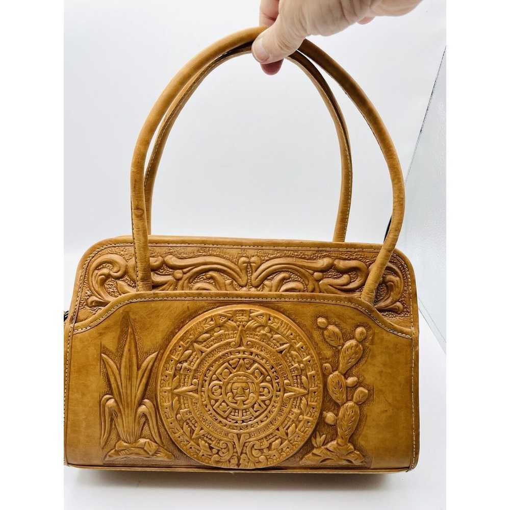 Vintage MCM Hand Tooled Tan Leather Purse Rose Ca… - image 6