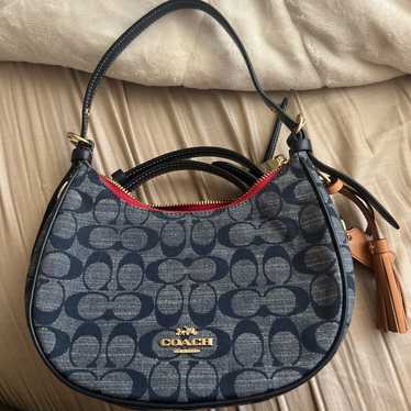 Denim signature coach bag