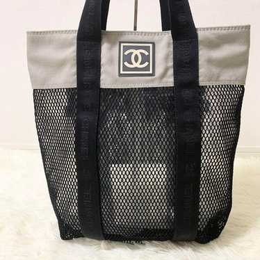 Chanel Sports Line Mesh Tote Bag Black Gray Coco M