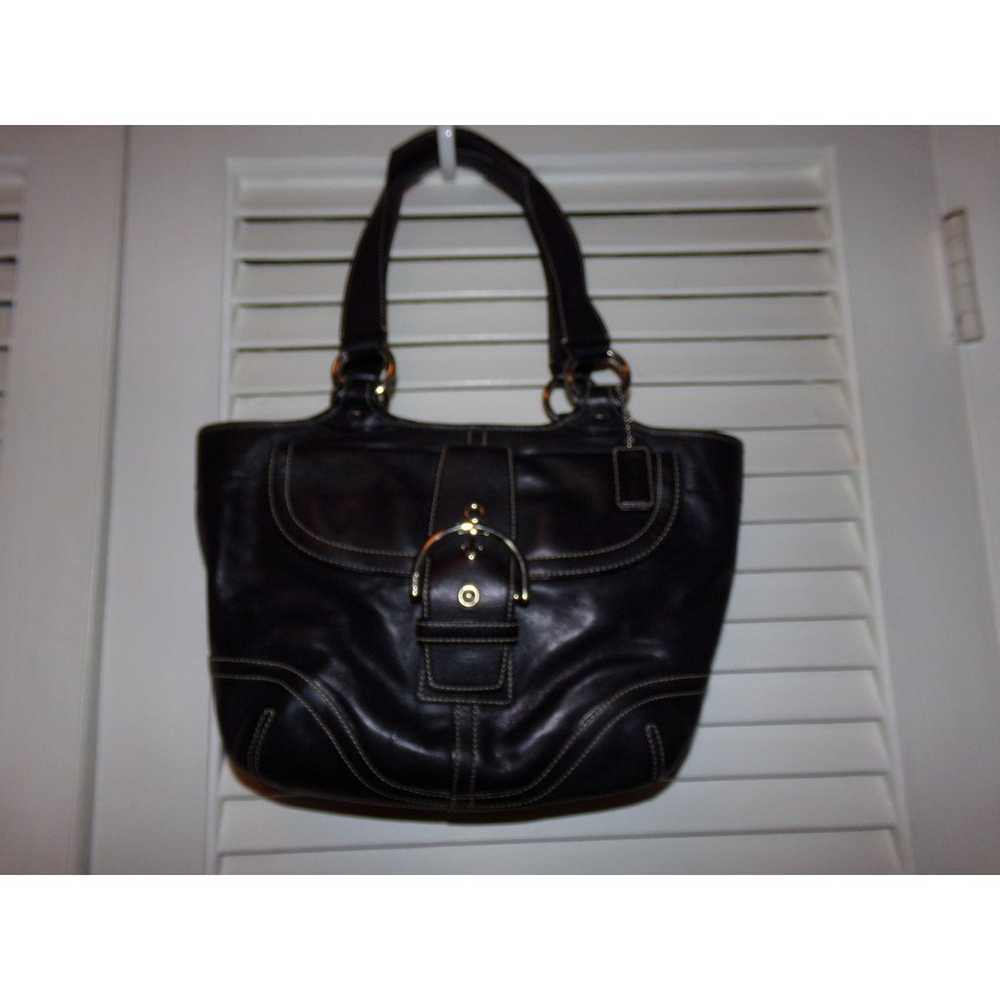 Vintage Coach black leather 2 handle shoulder bag… - image 1