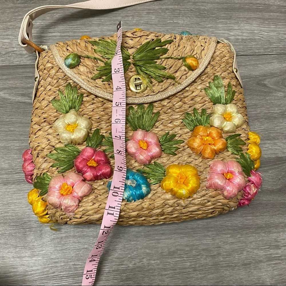 Vintage Basket Woven Crossbody with Floral Details - image 5