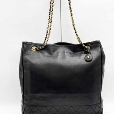 Chanel black leather Matelasse Tote Chain Shoulder