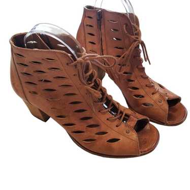 $369 PAUL GREEN Bali Brown Lace-Up Block Heel Boo… - image 1