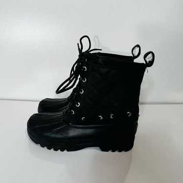 Sperry Black Quilted Rubber Boots Lace Up Waterpro