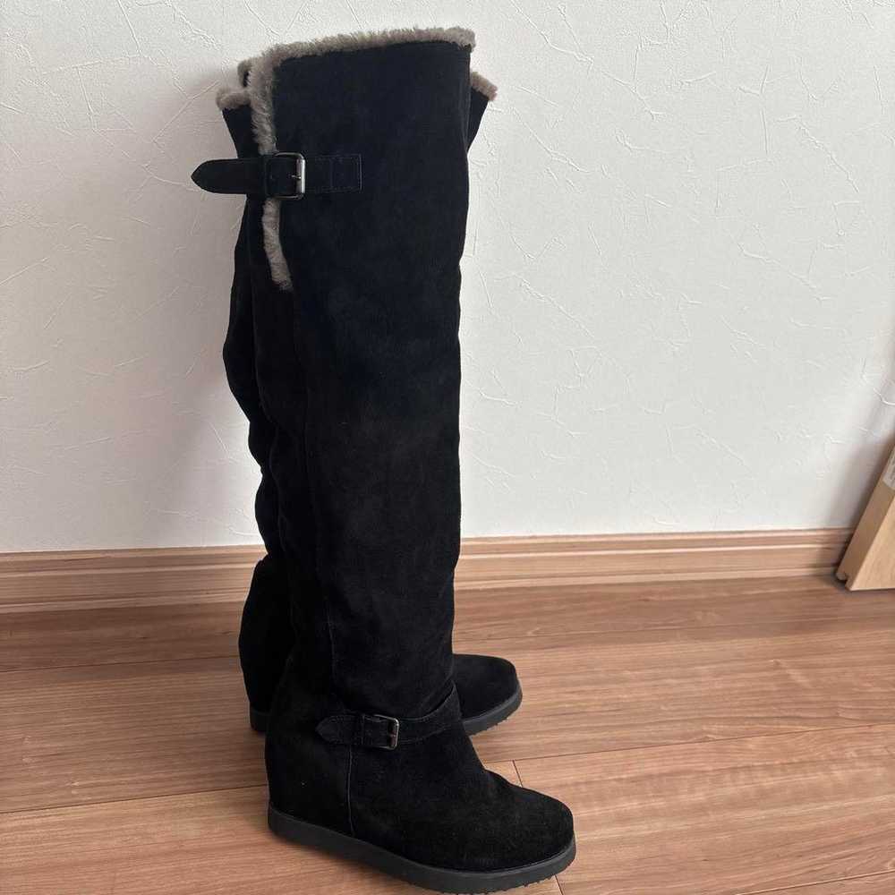 Black suede knee-high boots with a 7cm hidden hee… - image 2