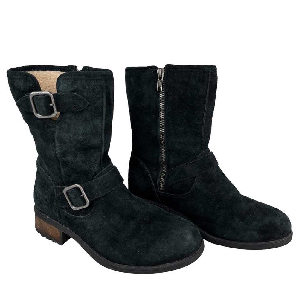 UGG Chaney Boots 6 Black Suede Buckle Moto 1006042 - image 10