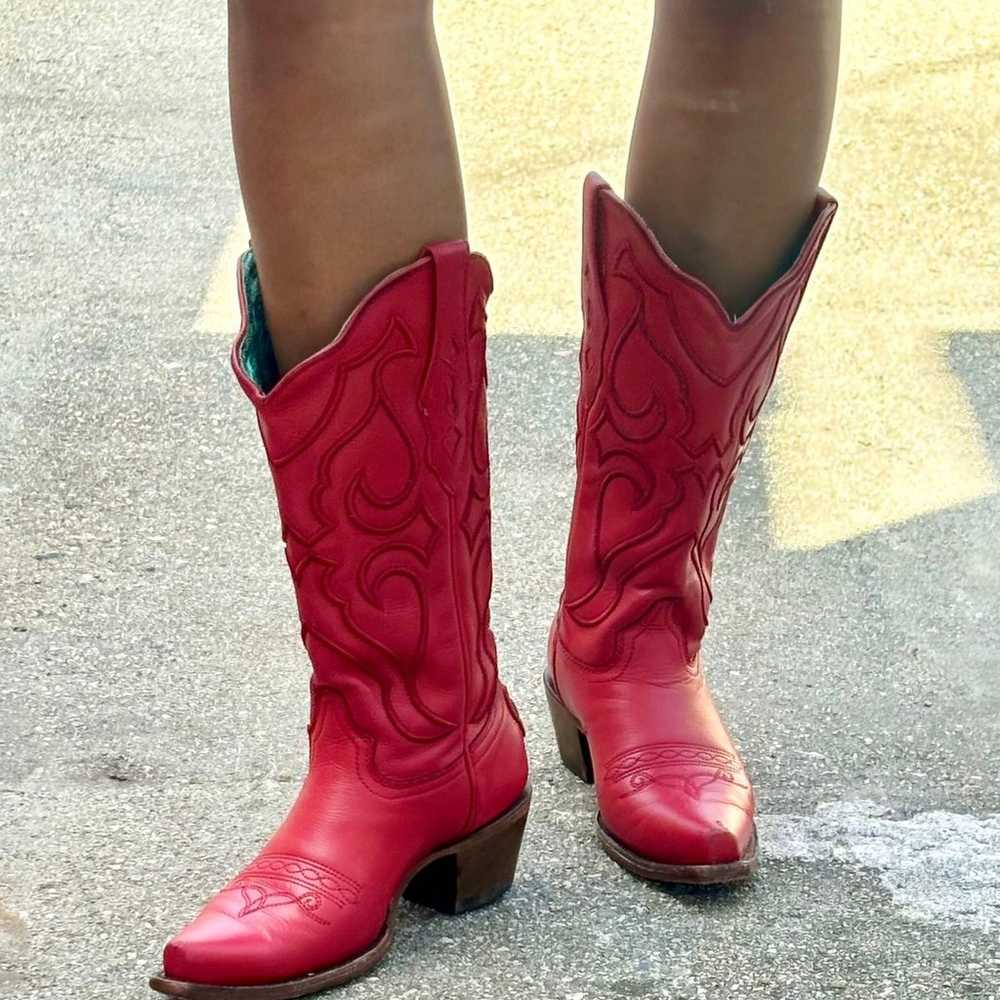 red leather cowgirls  boots - image 6