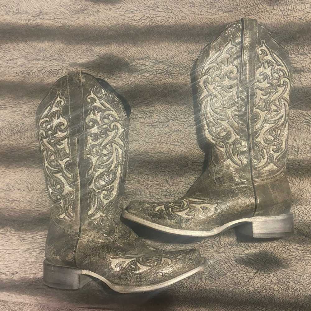 jb dillon boots woman’s size 9.5 B silver sparkle… - image 1