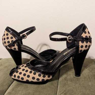 Vintage VIA SPIGA Retro Pinup Tan Black Polka Dot 