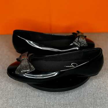 Jessica Simpson Flat Black Rhinestone Bow Ballet … - image 1