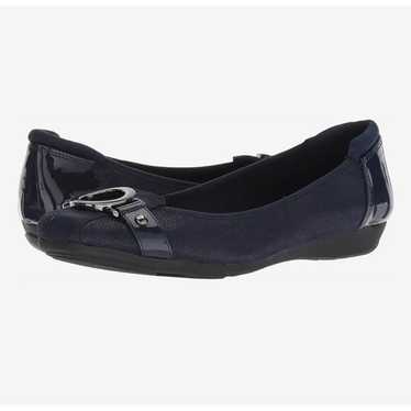 Anne Klein 10 Faux Patent Leather Flats Navy Blue… - image 1