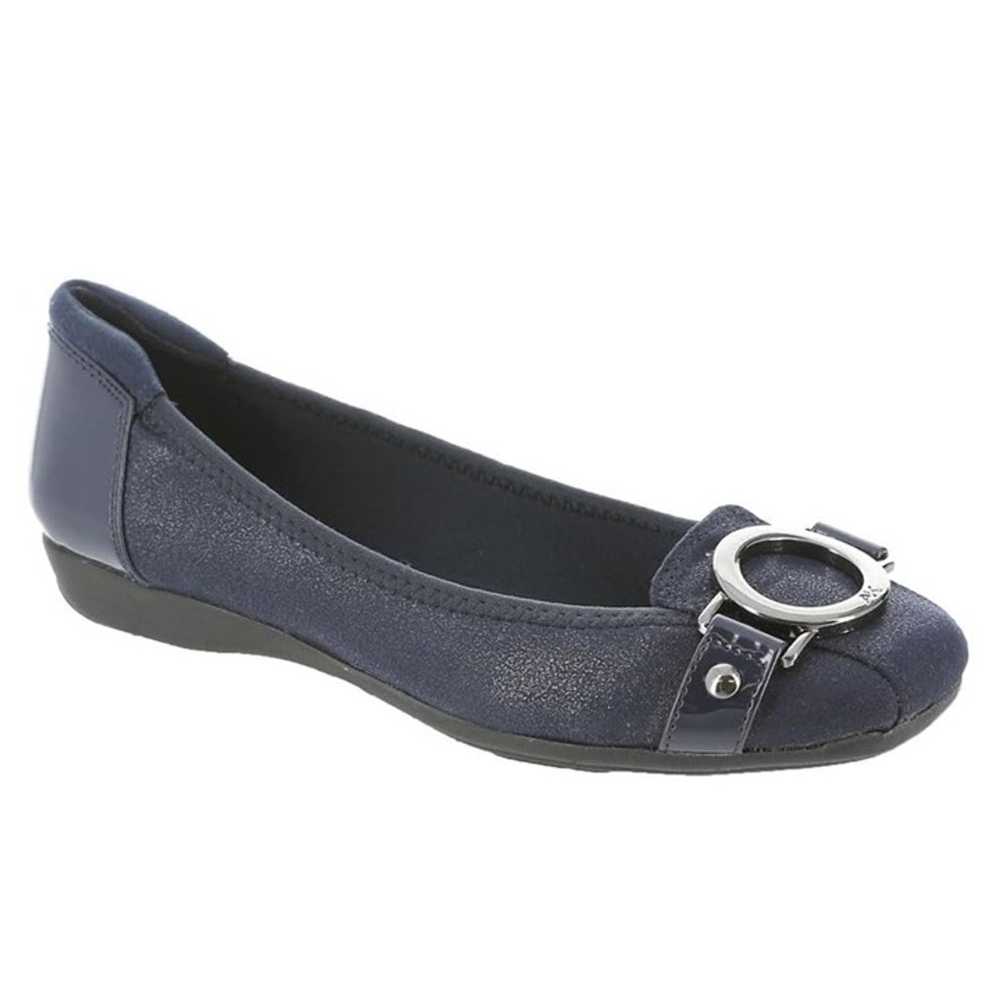 Anne Klein 10 Faux Patent Leather Flats Navy Blue… - image 2