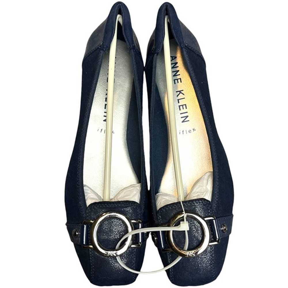 Anne Klein 10 Faux Patent Leather Flats Navy Blue… - image 3