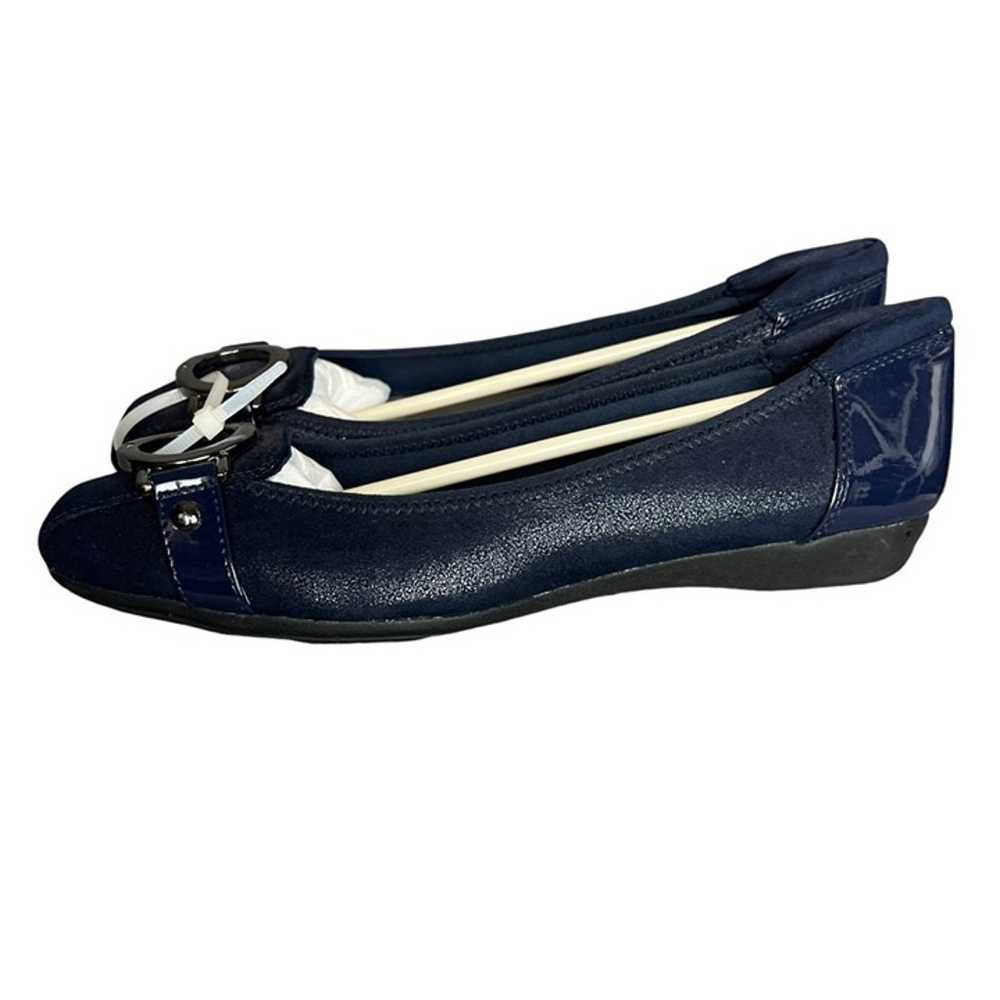 Anne Klein 10 Faux Patent Leather Flats Navy Blue… - image 7