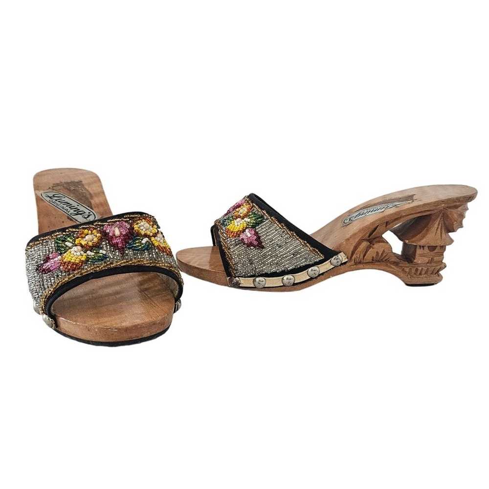 Vintage Luming's Original Beaded Wood Carved Heel… - image 1