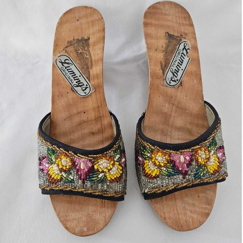 Vintage Luming's Original Beaded Wood Carved Heel… - image 3