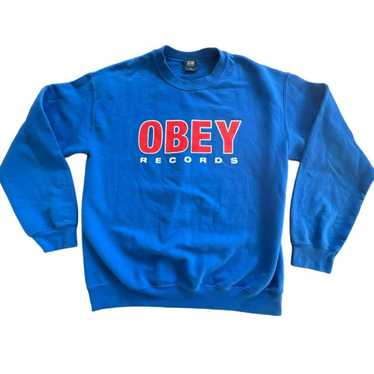 Obey Obey Records Blue Sweatshirt Crewneck Size M… - image 1