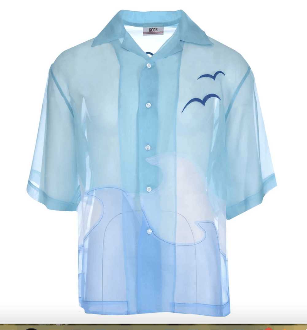 GCDS Landscape Silk Bowling Shirt - Blue - Casual… - image 1