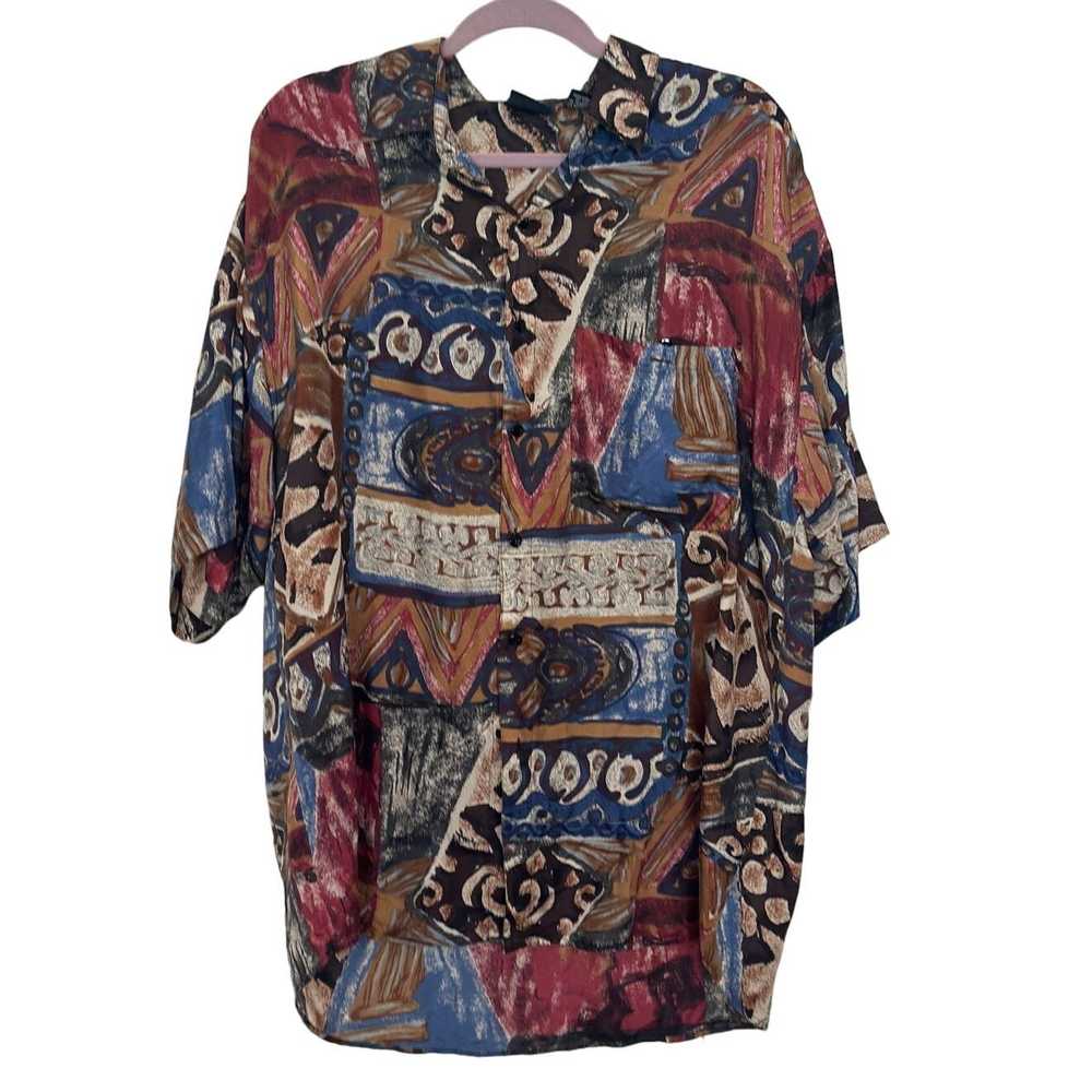 Vintage Vintage 100% Silk Short Sleeve Button Up … - image 1