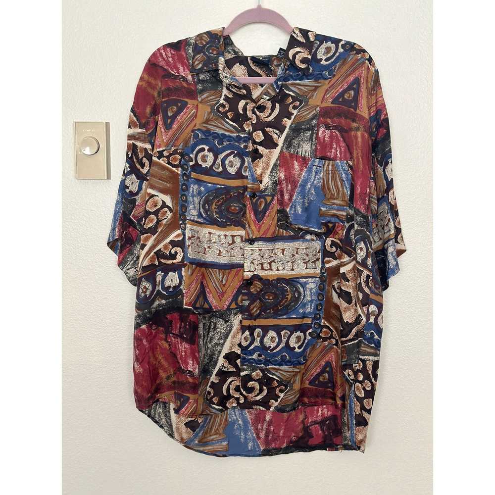 Vintage Vintage 100% Silk Short Sleeve Button Up … - image 7