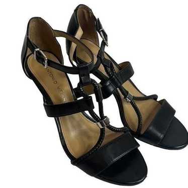 Antonio Melani Black Strappy Leather Heels Size 7.