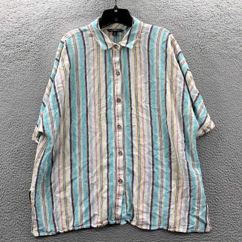 Vintage Womens Striped Linen Blend 1X Button Up B… - image 1