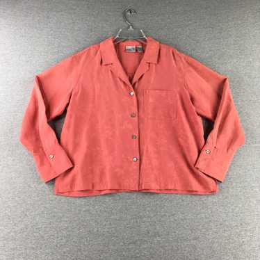 Vintage Red Floral Casual Ladies Silk Long Sleeve… - image 1