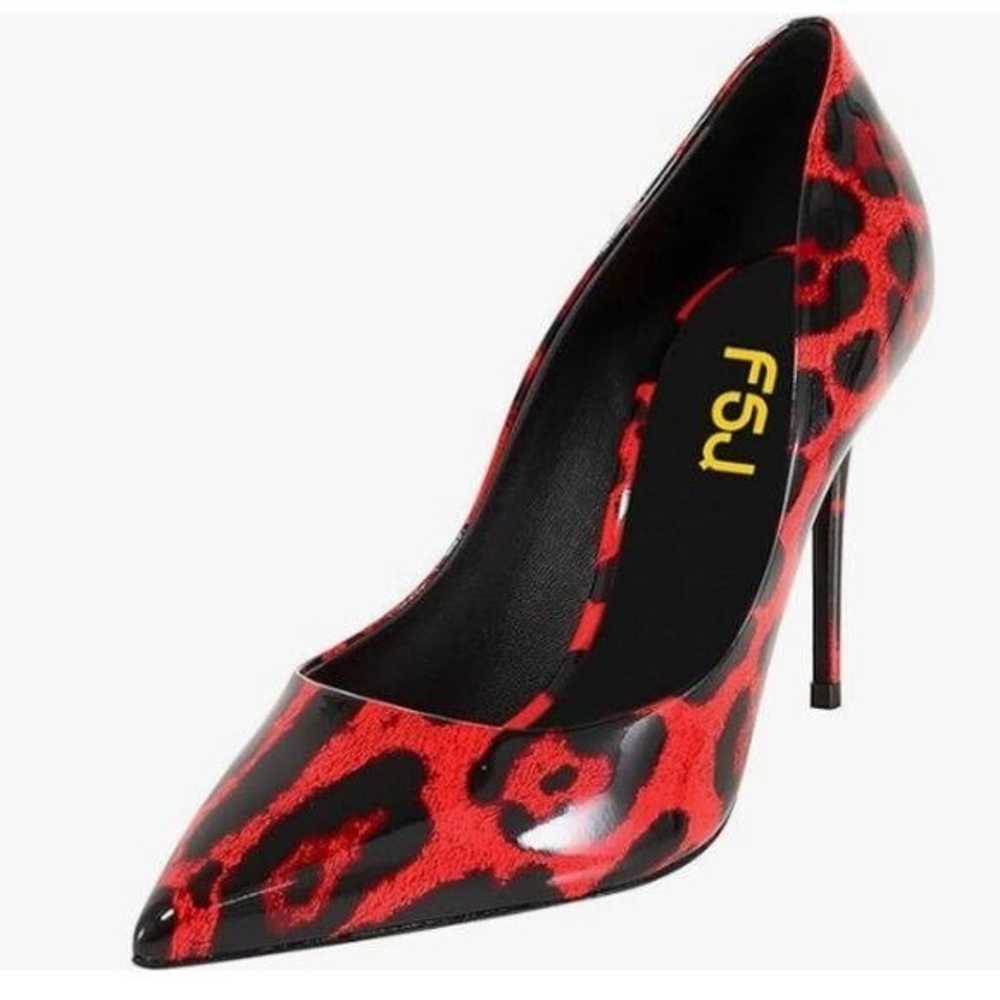 FSJ Red Sexy Leopard Printed Dress Shoes Pointy T… - image 1