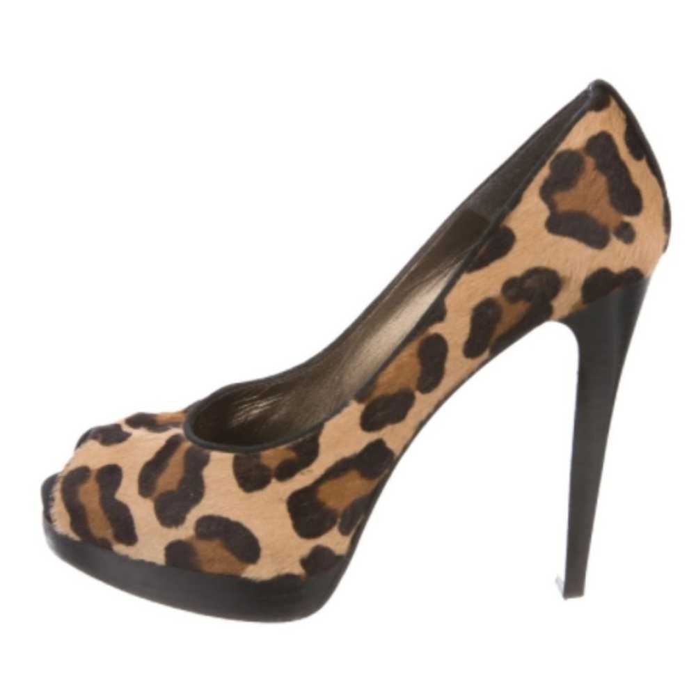 Stuart Weitzman Leopard Calf Hair Peep-Toe Pumps - image 1