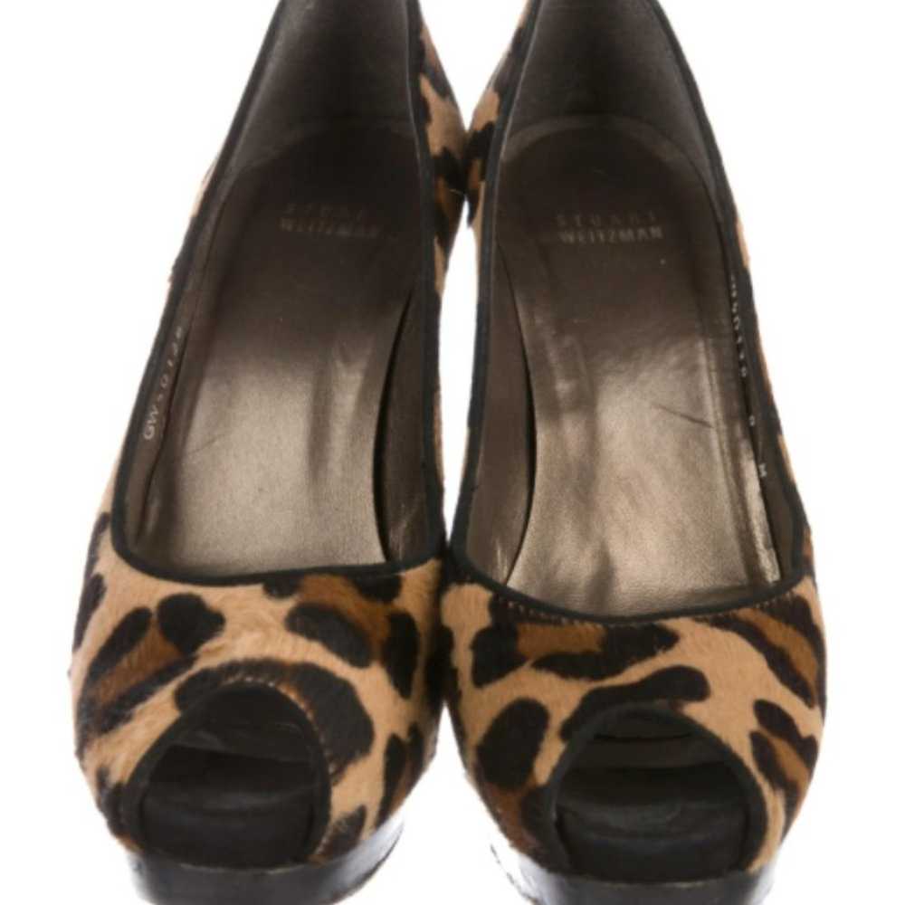 Stuart Weitzman Leopard Calf Hair Peep-Toe Pumps - image 2