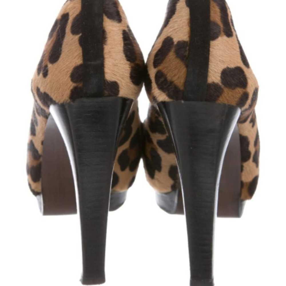 Stuart Weitzman Leopard Calf Hair Peep-Toe Pumps - image 3