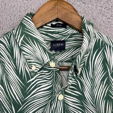 J.Crew Green and White Hawaiian Linen Slim Fit Cas