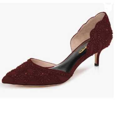 XYD Burgundy Elegant Pointed Toe D'Orsay Kitten He