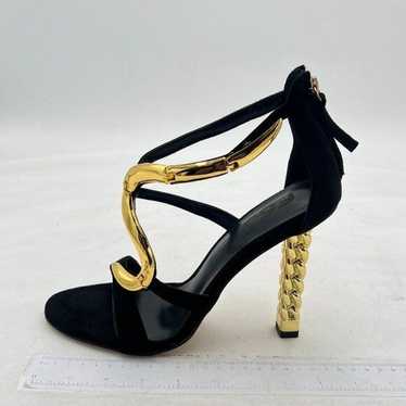 FSJ Women Flower Gold Metal Chain Chunky High Heel