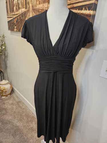 Evan Picone Elegant Black Deep V Dress with Ruche… - image 1