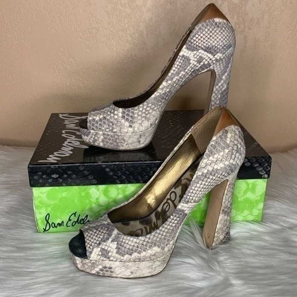 Sam Edelman Tacoma Python Peep Toe Heels Size 8.5 - image 1