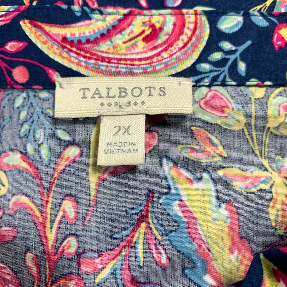 Talbots Womens 2X Floral Blue Long Sleeve Button … - image 3