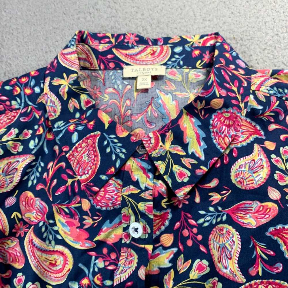 Talbots Womens 2X Floral Blue Long Sleeve Button … - image 6