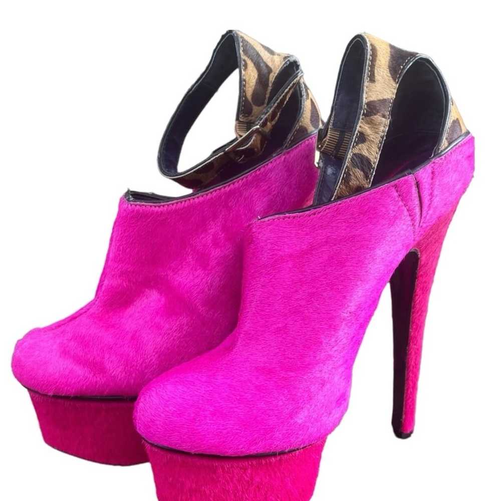 London Trash Real Fur Wynne Heels In Pink Pony 7.5 - image 1