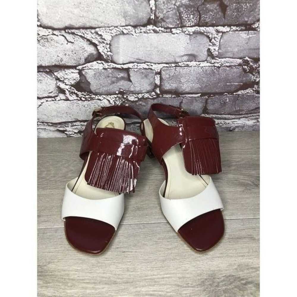 TOD'S Burgundy Patent Leather White Open Toe Heel… - image 11