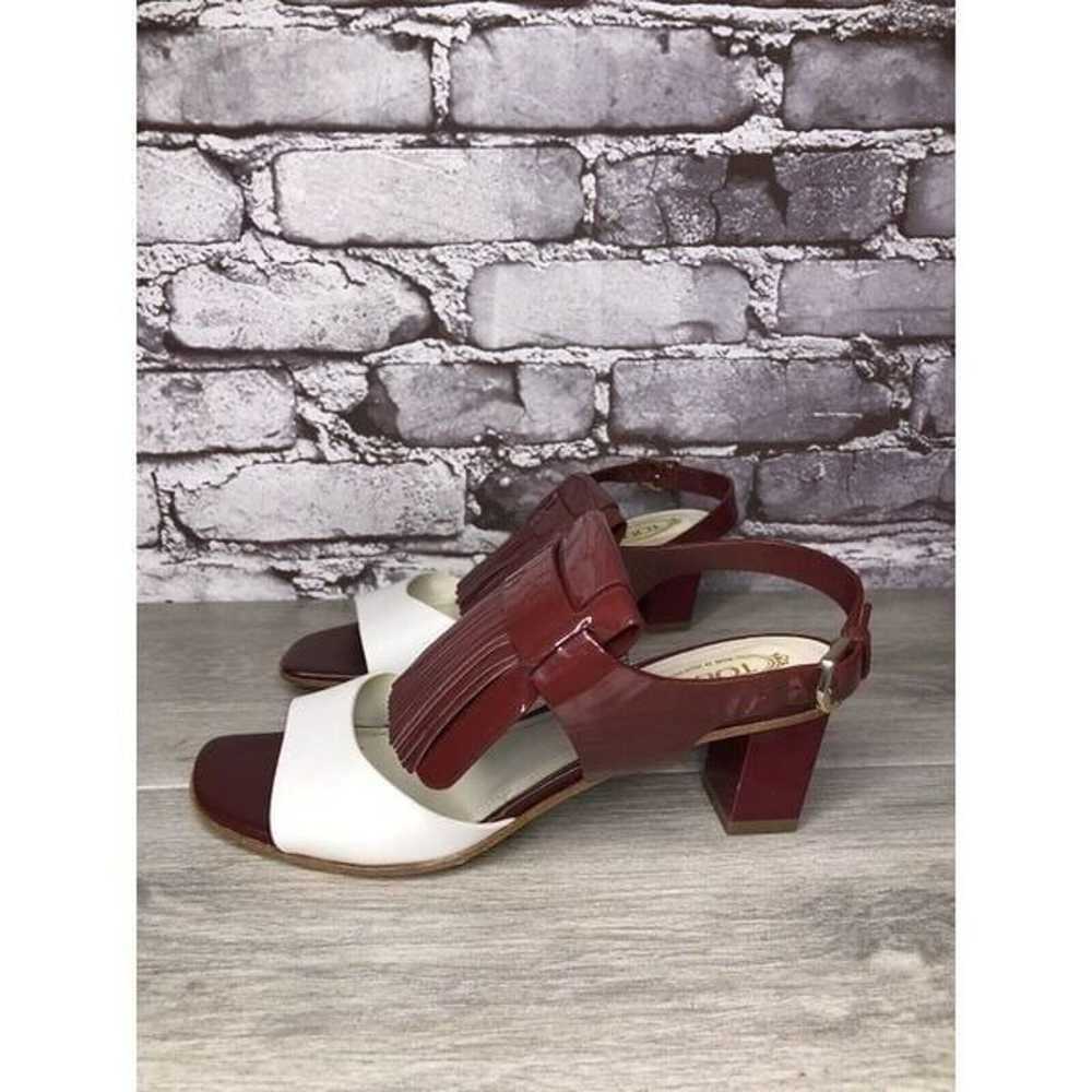 TOD'S Burgundy Patent Leather White Open Toe Heel… - image 12