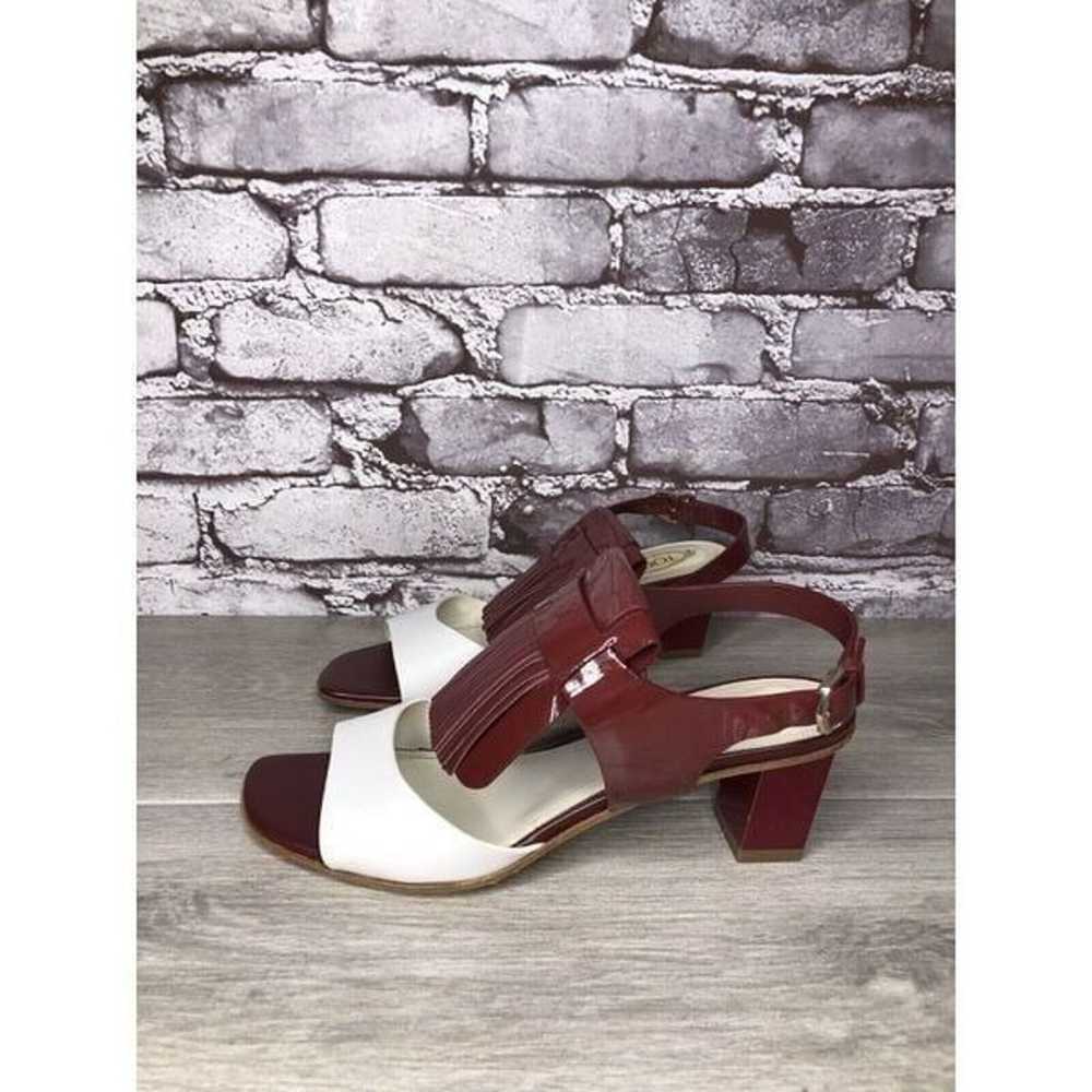 TOD'S Burgundy Patent Leather White Open Toe Heel… - image 1