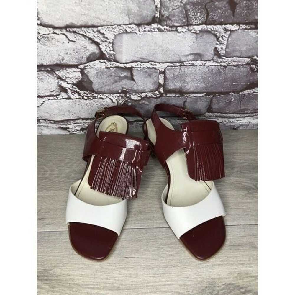 TOD'S Burgundy Patent Leather White Open Toe Heel… - image 2